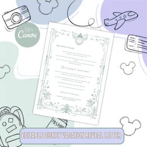 Editable Disney Trip Reveal Letter, Canva Template, A4 Printable Surprise Letter for Kids, Magical Vacation Announcement