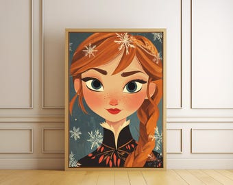 Impressão artística da Anna de Frozen, decoração de parede de conto de fadas