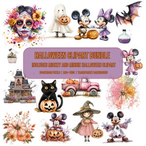 Halloween Clipart Bundle, Watercolor Disney-Inspired Art, Mickey and Minnie, Digital Download, 200+ Files, Sublimation Clipart
