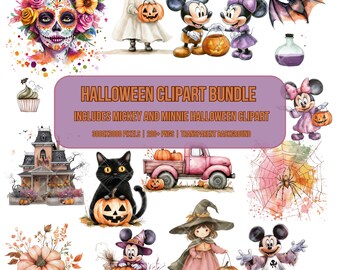 Watercolor Halloween Clipart Bundle: Mickey and Minnie (Digital Download)