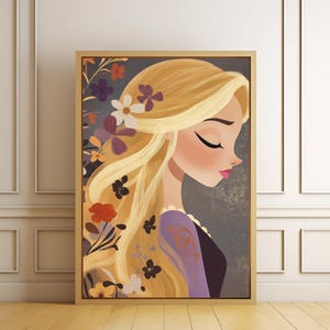 Disney Princess Art Print, grillig sprookjesmuurdecor, op verhalenboek geïnspireerd prinseskunstwerk, Rapunzel-kunstprint, print on demand