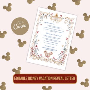 Editable Disney Trip Reveal Letter, Canva Template, A4 Printable Surprise Letter for Kids, Magical Vacation Announcement