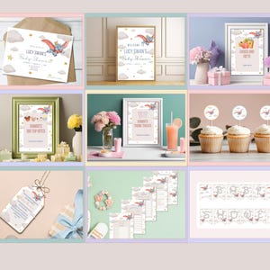 Baby shower Decor Bundle, Dumbo the Flying Elephant Design, Baby Shower Decor, Dumbo Baby shower Decorations, Baby Shower pack, Personalize