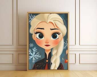 Impressão artística da Elsa, decoração de princesa encantadora, arte de conto de fadas.