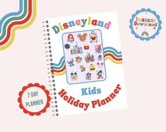 Agenda 7 giorni Disneyland Kids, libro di giochi per le vacanze Disney, pianificatore di viaggio Rainbow Kids, diario delle attività, PDF stampabile per le vacanze