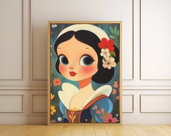 Whimsical Snow White Art Print, Fairytale Nursery Decor