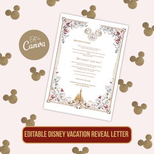 Editable Disney Trip Reveal Letter, Canva Template, A4 Printable Surprise Letter for Kids, Magical Vacation Announcement