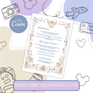 Editable Disney Trip Reveal Letter, Canva Template, A4 Printable Surprise Letter for Kids, Magical Vacation Announcement