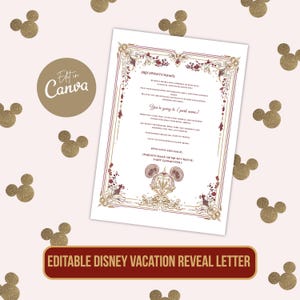 Editable Disney Trip Reveal Letter, Canva Template, A4 Printable Surprise Letter for Kids, Magical Vacation Announcement