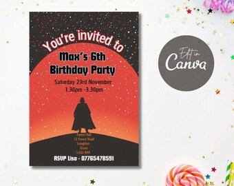 Editable Star Wars Birthday Invitation: Canva Template (Digital Download)