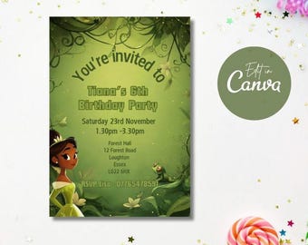 Editable Tiana Birthday Invitation: Princess Party, Canva Template (Digital Download)