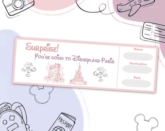 Boleto de viaje DLP, Revelación mágica, Descarga digital, Anuncio sorpresa navideña, Viaje a Disneyland París, Boleto de revelación de vacaciones