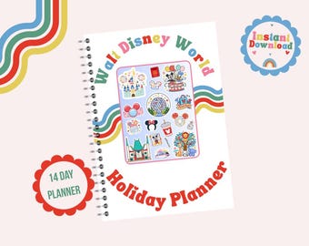 WDW 14 Day Planner, Disney World Holiday Itinerary, Rainbow Printable Planner, Bright Colour Trip Organiser, Disney Travel PDF, Vacation