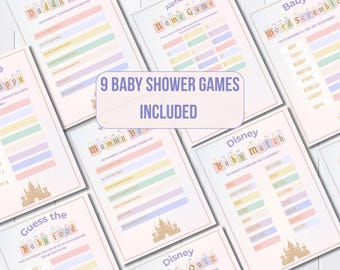 Vintage Disneyland Baby Shower Games, 9 Printable Activities (Digital Download)