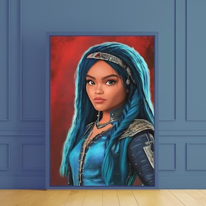 Disney Descendants Inspired Art Print, Disney Villain Kids Wall Decor, Fairytale Fantasy Artwork, Uma from Descendants art, Teen Room Print