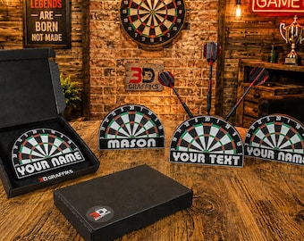 Darthouder gepersonaliseerde standaard | Custom dartdisplay met naam | Dartspelercadeau | Mangrotdecoratie | Accessoires darts | Vaderdagcadeau