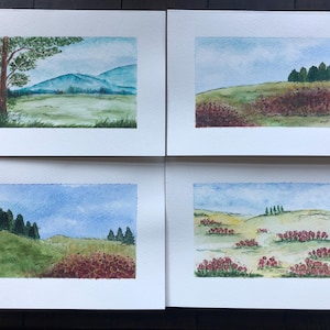 Handgeschilderde aquarel wenskaarten set van 4 of 8 kaarten. Landschapskaarten, aquarelkaarten, kaarten met envelop, zelfgemaakte kaarten
