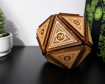 Large Wooden D20 Decor: RPG Dice Shelf Art