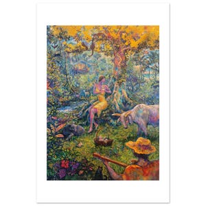 Tropical Nativity Scene by Daniel Wesson: fine art print of a nativity scene set in a lush tropical jungle full of animals and light