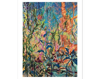 Jungle Garden Print, Colorful Tropical Botanical Painting, Jungle Wall Art