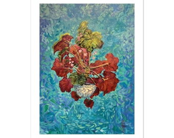 Begonias Print, Red Flower Painting from Costa Rica, Botanical Wall Art