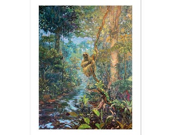 Three-Toed Sloth Print, Costa Rica Rainforest Painting, Sloth Wall Art