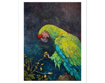 Great Green Macaw Print, Costa Rica Parrot Painting, Tropical Bird Wall Art