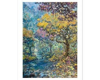 Come to Me, River Print, Colorful Forest River Painting, Zen Wall Art