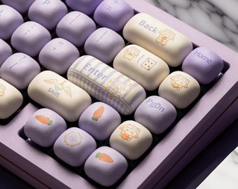 Cute Purple Bunny Themed Custom Keycap Set for Mechanical Keyboard | 146 keys | MOG Profile | MX Switch Type | PBT Material | Cute Gift