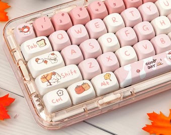 Cute Autumn Pup Theme Custom Keycap Set for Mechanical Keyboard | 140 keys | MOA Profile | MX Switch Type | PBT Material | Cute Gift