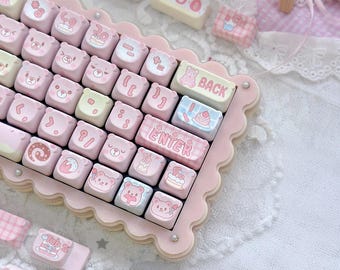 Strawberry Bear Themed Keycap Set for Mechanical Keyboard |104 Keys | EAO Profile | MX Switch Type | PBT Material | Cute Gift