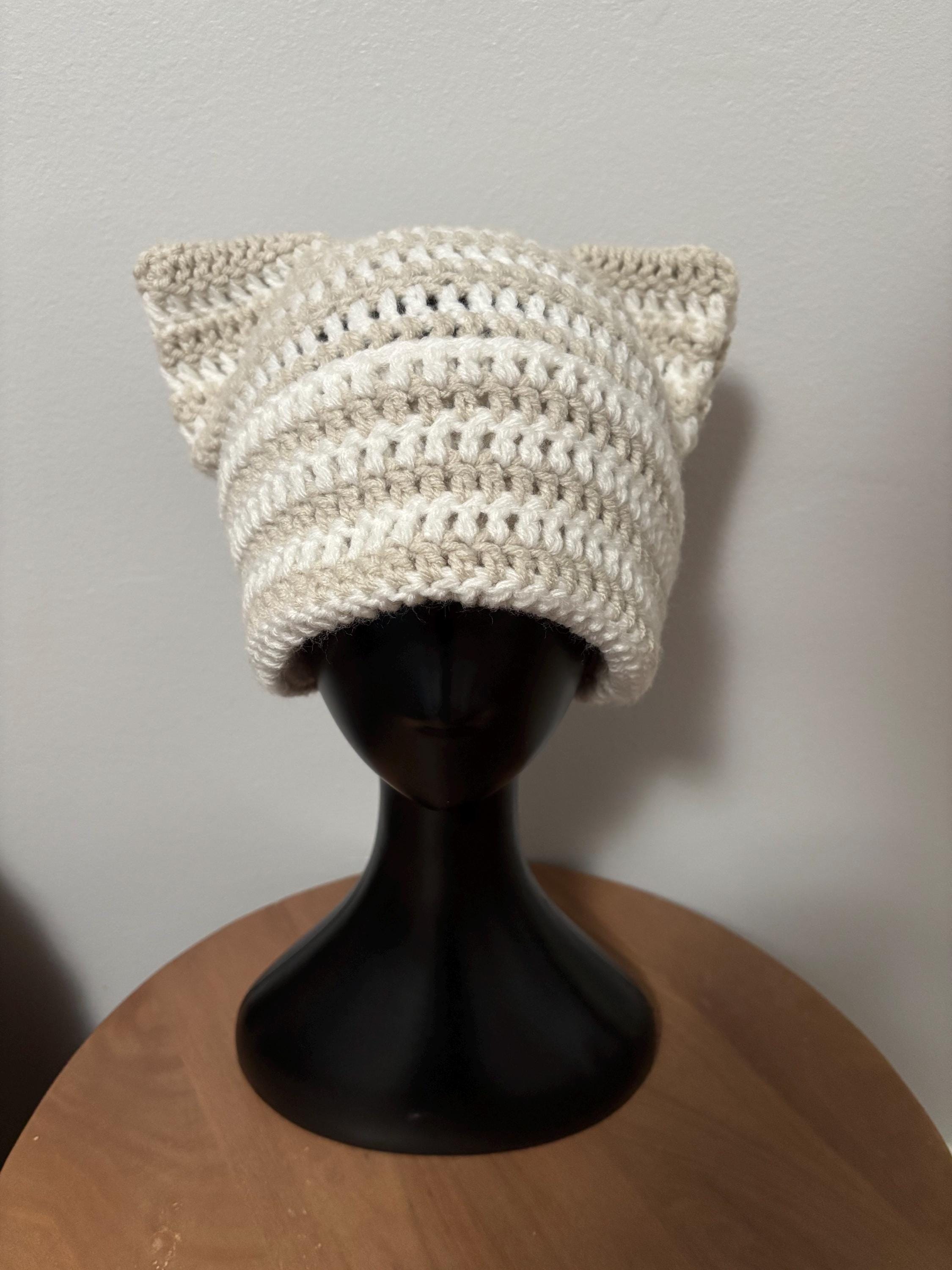 Striped Cat Ear Beanie Hat Handmade Unisex Crochet Knit Hat for