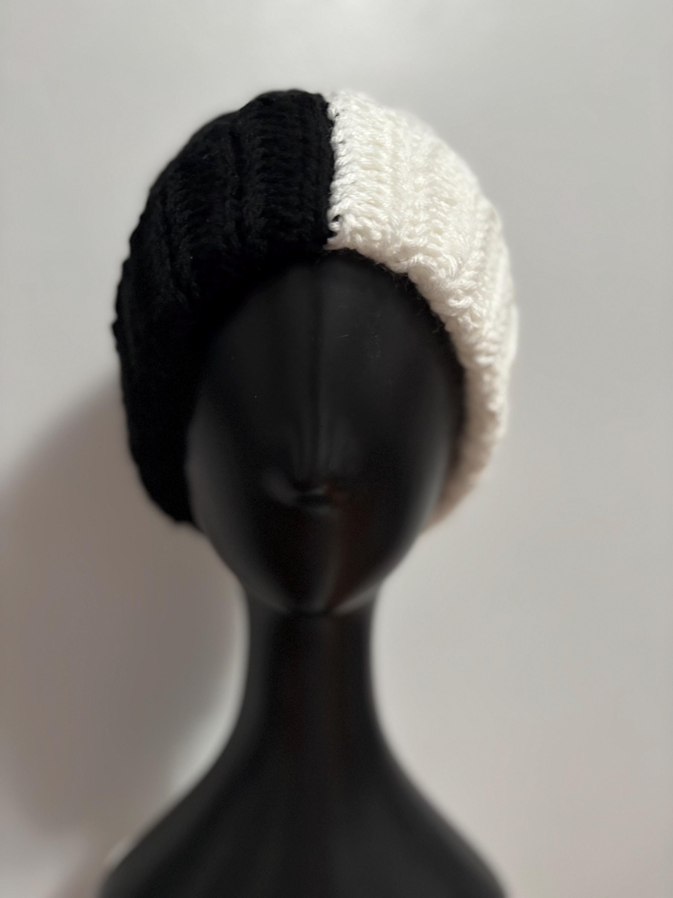 Two Tone Black and White Ribbed Beanie Crochet Handmade 