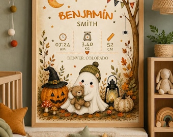 Baby’s First Halloween Birth Stats Print, Personalized Newborn Keepsake