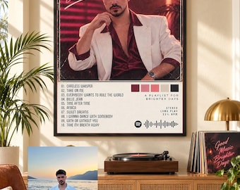 Personalized Music Wall Art, Retro 80s Playlist Poster from Photo, Custom Song List Print for Music Room Decor