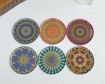 Set of 6 Drink Coasters, Mediterranean Turkish Coaster Set, Art Coasters, Housewarming Gifts, Gifts for Her