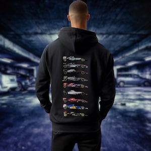 F1 Team Car Hoodie | Formula 1 Racing Cars Graphic Back Print | Motorsport Fan Gift | F1 Merch Sweatshirt for Racing Lovers | F1 Hoodie |