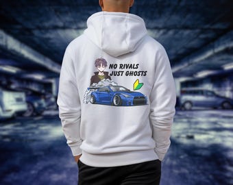 JDM Hoodie | Nissan Skyline R34 | Anime Car Graphic | No Rivals Just Ghosts | Street Racing Drift Gift | Vaporwave Neon Techwear |
