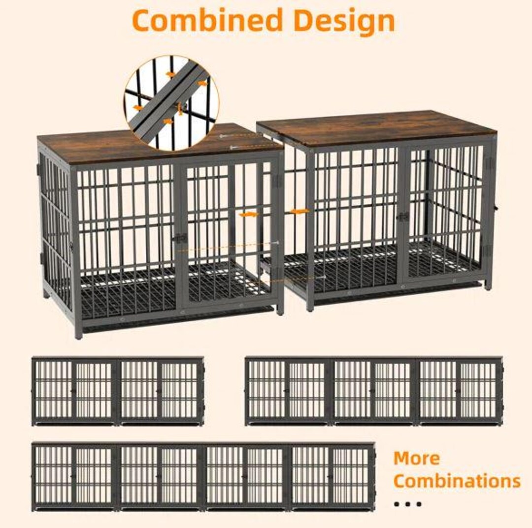 Chew-resistant Dog Crate With Three Access Points, a Wooden Top, and a ...