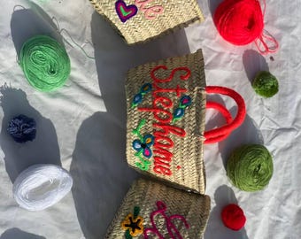 Personalized Straw Beach Bag: Embroidered Moroccan Basket, Bridal Shower Gift