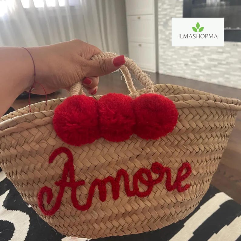 Personalized Moroccan Straw Basket: Embroidered Beach Tote, Bridal Shower Gift image 6