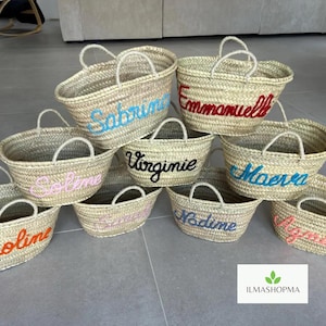 Personalized Moroccan Straw Basket: Embroidered Beach Tote, Bridal Shower Gift image 7