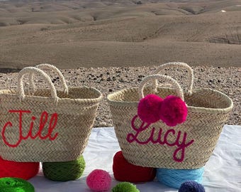 Personalized Moroccan Straw Basket: Embroidered Beach Tote, Bridal Shower Gift