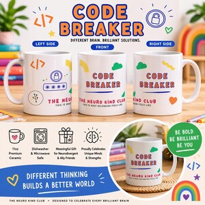 Code Breaker Tasse | Neurologisch abweichendes Geschenk | ADHS Autismus Coding Tasse | Neurovielfalt Geschenk | Programmierer Geschenk | Lehrer Geschenk | STEM Geschenk