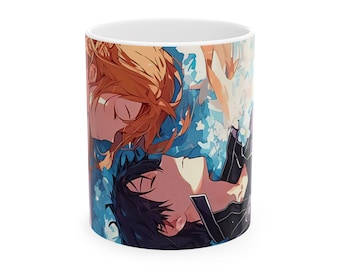 Tazza in ceramica Anime Sword Art Online Kirito e Asuna, tazza da 11 once e 15 once, regalo Otaku, regalo per fan di animazione giapponese, novità per caffè e tè