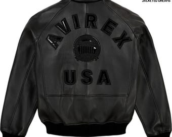 Handmade Avirex Leather Bomber Jacket, Handcrafted Men's Icon Jacket, Black Flight Jacket, Genuine Leather | Best Gift for him/her