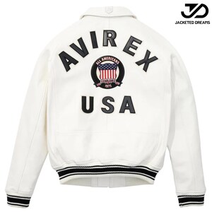 Handmade Avirex Leather Bomber Jacket, Handcrafted Men&#39;s Icon Jacket, White Flight Jacket, Genuine Leather | Best Gift for him/her