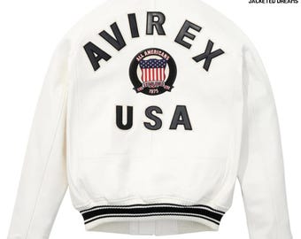 Chaqueta de cuero Avirex hecha a mano, chaqueta icónica para hombre hecha a mano, chaqueta de vuelo blanca, cuero genuino / el mejor regalo para él / ella