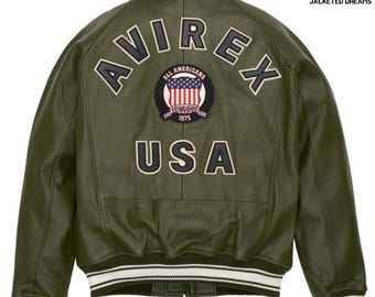 Handgefertigte Avirex Leder Bomberjacke, Handgefertigte Herren Icon Jacke, Olivgrüne Fliegerjacke, Echtleder | Bestes Geschenk für ihn / sie