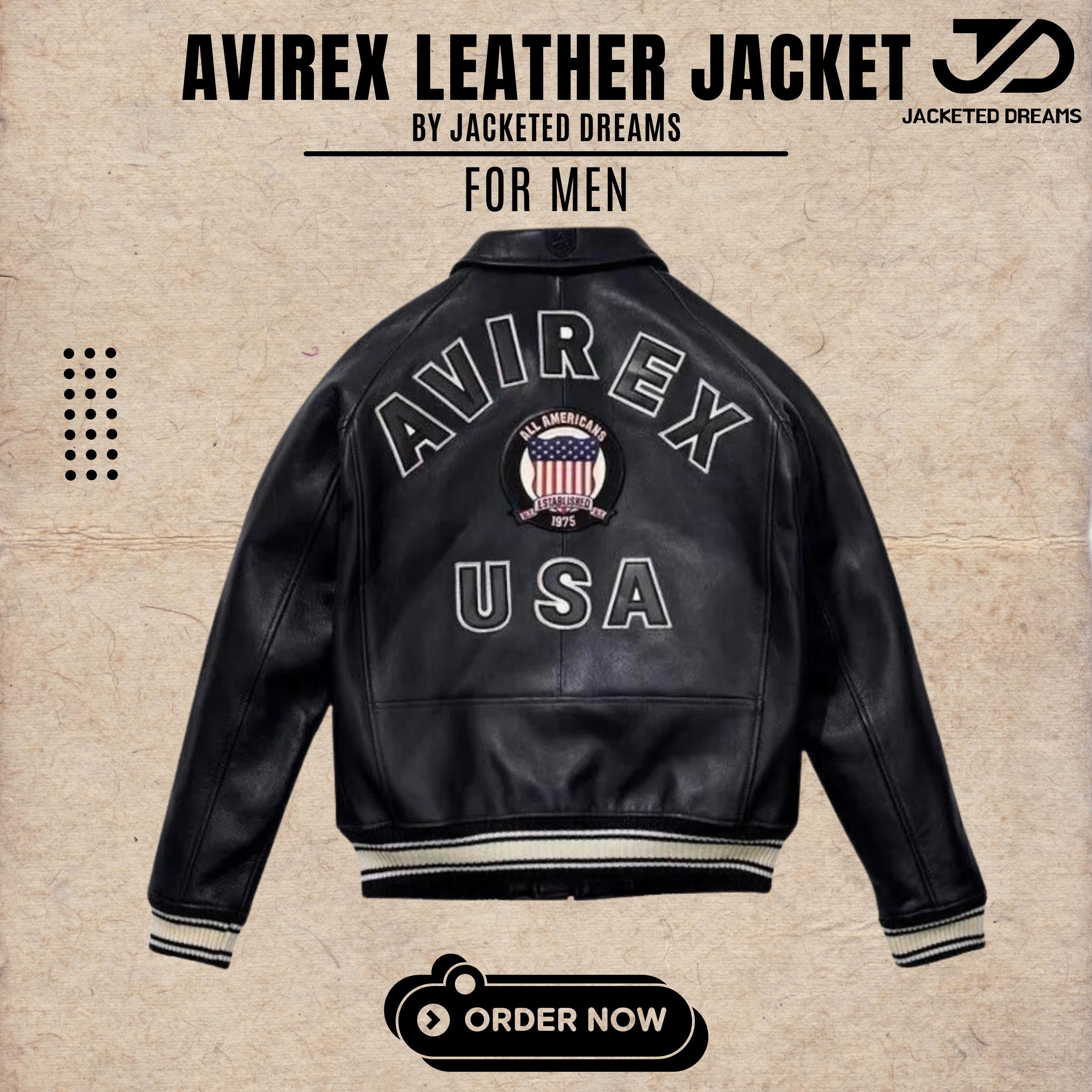Handmade Avirex Leather Bomber Jacket, Handcrafted Men's Icon